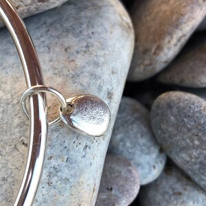 Handmade Solid Gold Bangle with Pebble Charm image 5