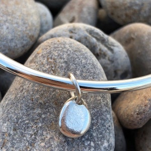 Handmade Solid Gold Bangle with Pebble Charm image 4