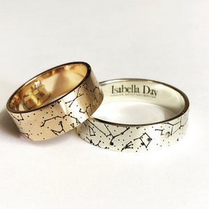 Solid Gold Star Map Wedding Bands Solid Gold Celestial Rings image 1