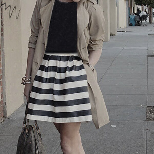 SPECIAL ORDER for MALLORY - Extra Length charge for Black White Stripes Skirt