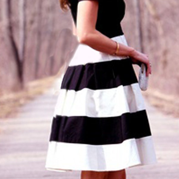 PLUS TALL BBW - Big Stripes -Black and White Striped Skirt - Pleated Skirt -  Striped Skirt -  Summer - School - Office - Party - Free Ship