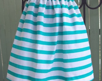 Ready to Ship - Last One - AQUA STRIPE Full Skirt - cotton linen skirt, turquoise -Striped Skirt Free Shiip