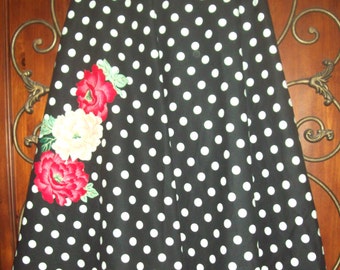 Plus Tall XXL Polka Dot Skirt Floral Applique BBW Curvy Gal Gift for Her Artistic Skirt Polka Skirt Polka Dot Circle Skirt Plus Circle 2X