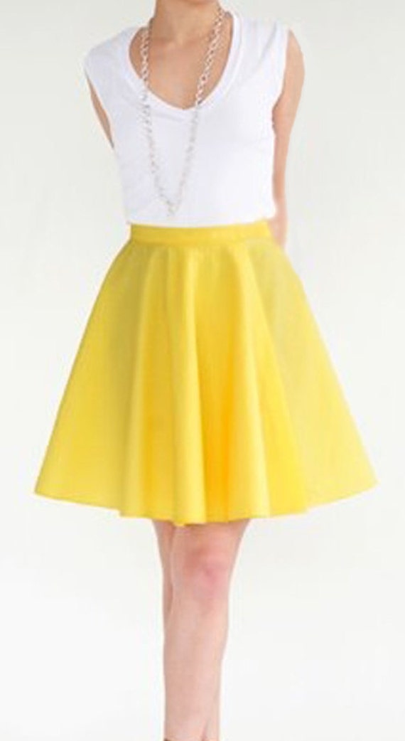 Bright Yellow Mini Cotton Circle Skirt Plus Size BBW Curvy | Etsy