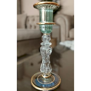 Bougeoir en verre fait main : décoration vintage gravée en or