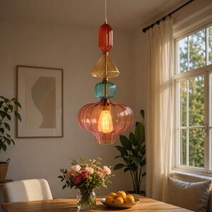 Färgglad handblåst glaspendellampa – Modern Murano-stil hänglampa, konstnärlig takarmatur för entré, sovrum och köksö