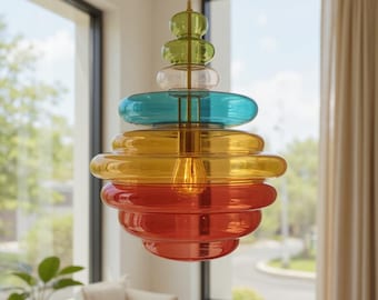 Colorful Hand Blown Glass Pendant Light, Modern Murano Style Hanging Lamp, Rainbow Glass Ceiling Light, Artistic Kitchen Island Lighting