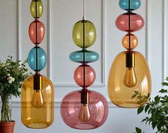 Colorful Hand Blown Glass Pendant Light Cluster, Modern Murano Style Lighting, Artistic Kitchen Island Hanging Lamp, Luxury Ceiling Light