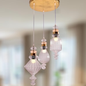 3 Pendants Handmade Chandelier - Ceiling Decor - Ceiling Light - Blown Glass Pendant Light - Ceiling Light for Living Room - Light Fixture