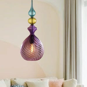 Blown Glass Pendant Light - Kitchen Island Light Fixture - Modern Lighting - Dining Room Light Fixture - Ceiling Light - Multicolor Light
