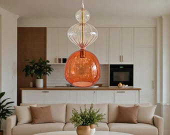 Ręcznie robiona duża szklana lampa wisząca do jadalni, personalizowana oprawa sufitowa, nowoczesna lampa wisząca, ręcznie dmuchany żyrandol