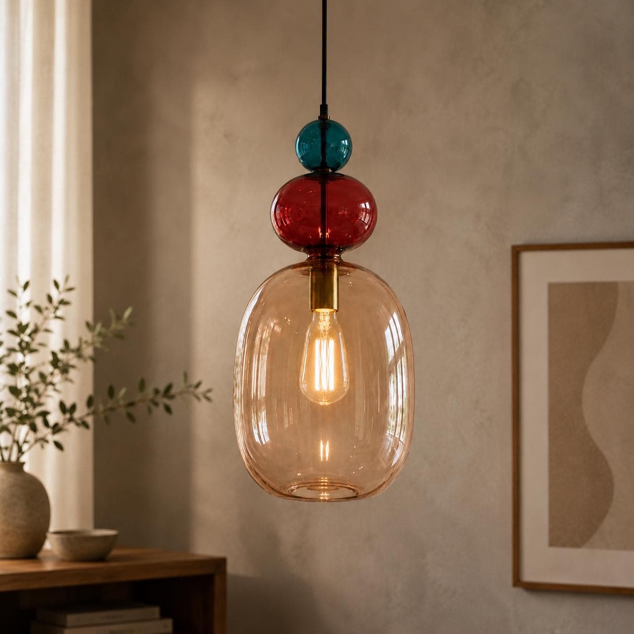 Buy Hand Blown Glass Pendant Light, Colorful Stacked Glass Ceiling Lamp, Modern Kitchen Island Lighting, Scandinavian Hanging Light Online in India