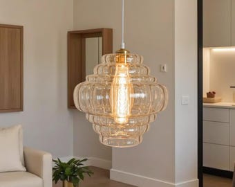 Customizable Stacked Glass Pendant Lamp Layered Modern Ceiling Light for Kitchen Island Handmade Hanging Light Hand Blown Glass Chandelier