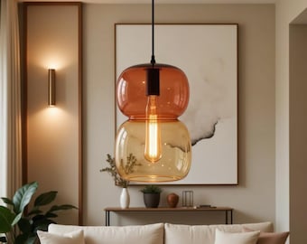 Hand Blown Glass Pendant Lamp: Handmade Chandelier Lighting Customizable Modern Ceiling Light Fixture
