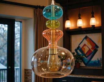 Modern Colored Glass Pendant Lamp, Hand Blown Art Glass Ceiling Light, Luxury Scandinavian Hanging Light for Kitchen Island