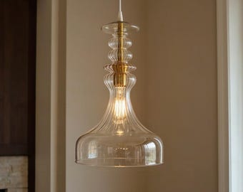 Handmade Clear Glass Ceiling Light for Kitchen Island and Dinning Room Customizable Hanging Lamp Hand Blown Glass Chandelier Lighting