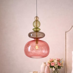 Hand Blown Glass Pendant Lighting Modern Colored Hanging Lamp for Kitchen Island Ceiling Light Fixture Customizable Modern Chandelier