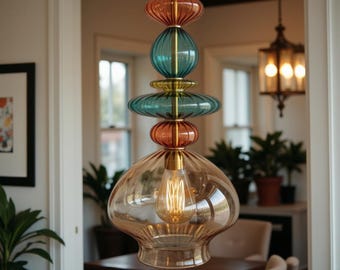 Hand blown glass pendant lighting: Handmade Ceiling Lamp Customizable Chandelier Lighting for Living Room