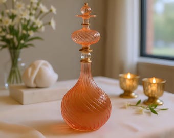 Luxury Amber Glass Perfume Bottle | Hand Blown Vintage Vanity Decor | Decorative Apothecary Bottle | Elegant Feminine Gift