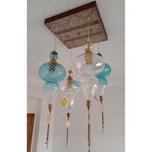 Blown Glass Pendant Lights: Set of Four, Modern Hanging Fixture