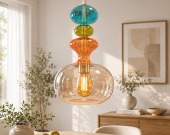 Modern Colored Glass Pendant Lamp, Hand Blown Art Glass Ceiling Light, Luxury Scandinavian Hanging Light for Kitchen Island