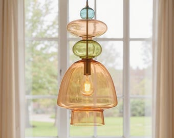 Hand Blown Colorful Glass Pendant Lamp Customizable Hanging Light Handmade Modern Ceiling Light Large Pendant Lighting for Living Room