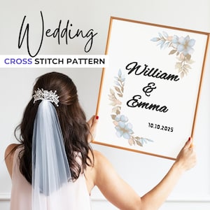 Custom Wedding Cross Stitch Pattern, Personalized Counted Cross Stitch, Bride and Groom Cross Stitch, Wedding Keepsake with Names & Date