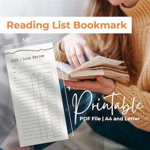 Reading List Bookmark, Book Tracker Printable, Reading Log Printable, Reading Review Page Printable Library Card Bookmark, ADHD Book Tracker