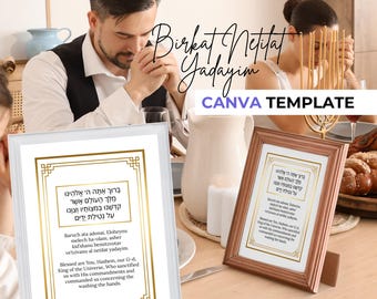 Netilat Yadayim Sign Hand Washing Blessing, Washing of Hands Jewish Prayer Printable, Hand Washing Blessing Before Eating Bread Templates