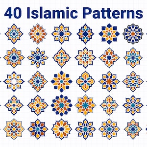 40 modèles de motifs islamiques | Ornements géométriques arabes | Téléchargement numérique PNG SVG AI
