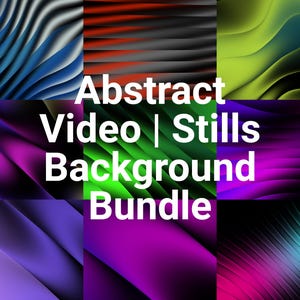 Puede incluir: Una colección de fondos digitales abstractos en varios colores, incluyendo azul, rojo, verde, morado y turquesa. La imagen presenta el texto "Abstract Video | Stills Background Bundle" en blanco.
