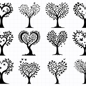 Herz Baum Clipart: Liebe Baum Silhouette SVG PNG AI (36 Designs)