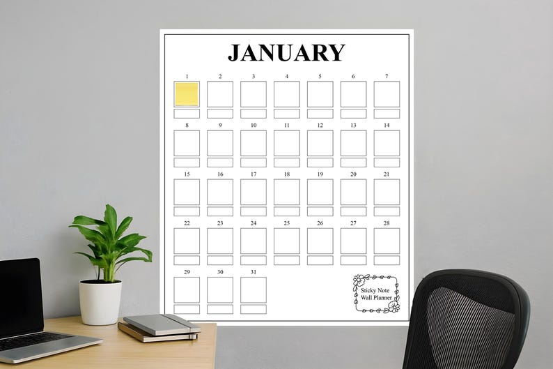 Printable Sticky Note Wall Calendar | 12 Month Planner (30x35 Inch) - Etsy