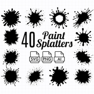 40 Ink Paint Splatter Clipart: Grunge Vector Graphics (SVG, PNG, AI)