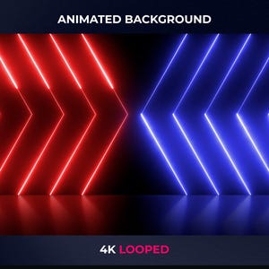 Animerad bakgrund med röda och blå neonpilar | 30-talsloop 4K 60fps | Digital nedladdning