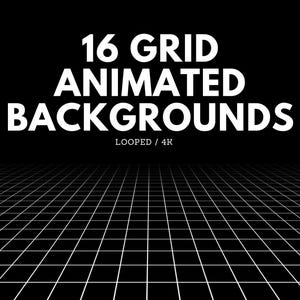Puede incluir: Un fondo de patrón de cuadrícula en blanco y negro con el texto "16 GRID ANIMATED BACKGROUNDS LOOPED / 4K" en la parte superior.