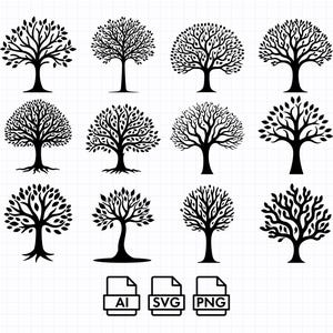 12 Tree SVG Bundle | Nature Silhouette Vector Clipart | Ai, SVG, PNG | Digital Download | Tree Cut File for Cricut & Laser Cutting