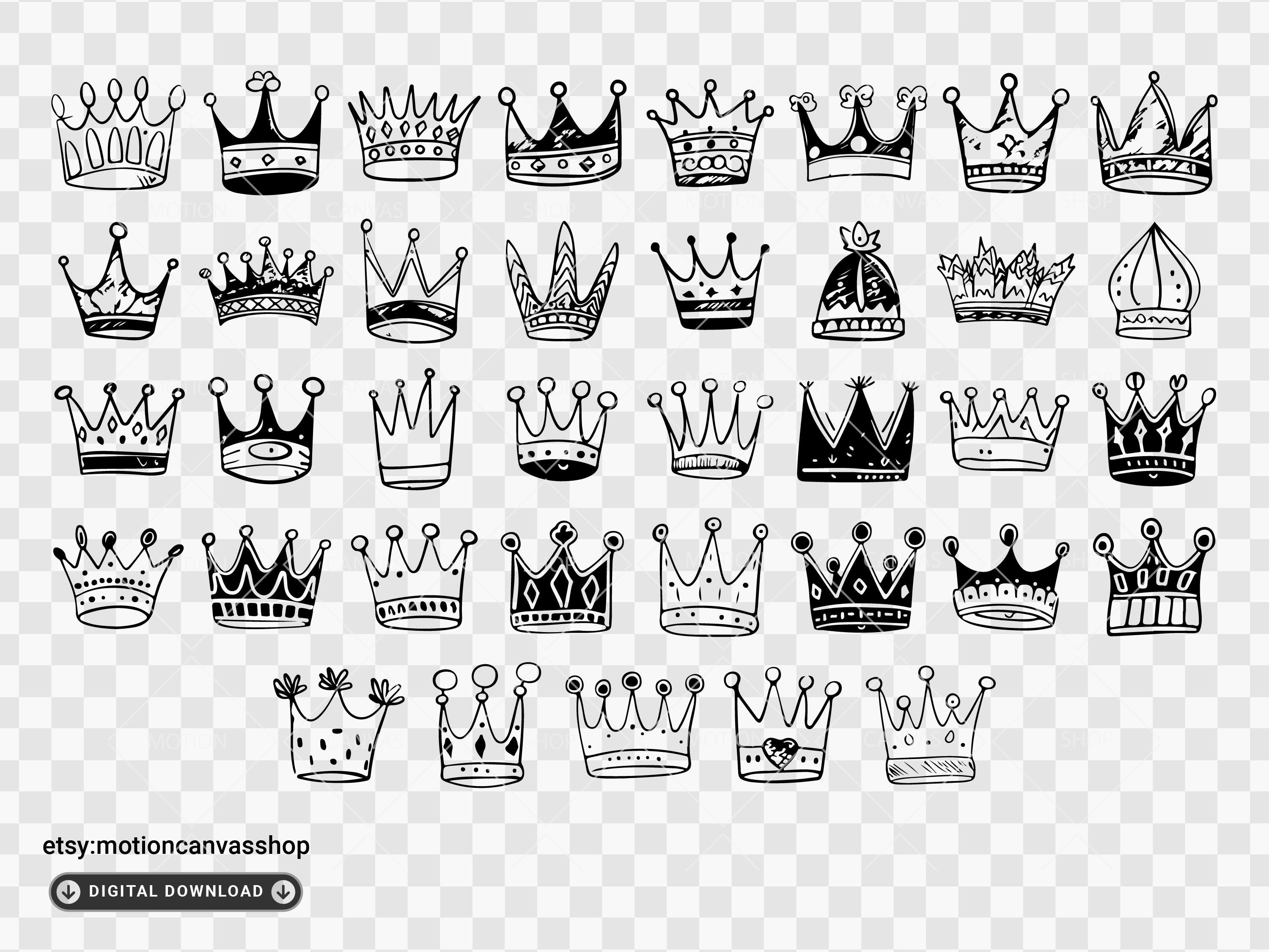 Hand Drawn Crown Doodle Clipart Bundle SVG PNG Royal Graphics Digital ...
