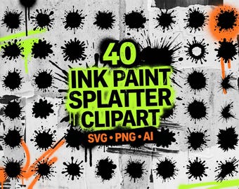 40 bläckfärgstänk clipart: grungevektorgrafik (SVG, PNG, AI)