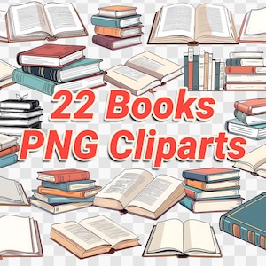 Hand Drawn Books Clipart Bundle PNG Digital Download Educational Reading Graphics