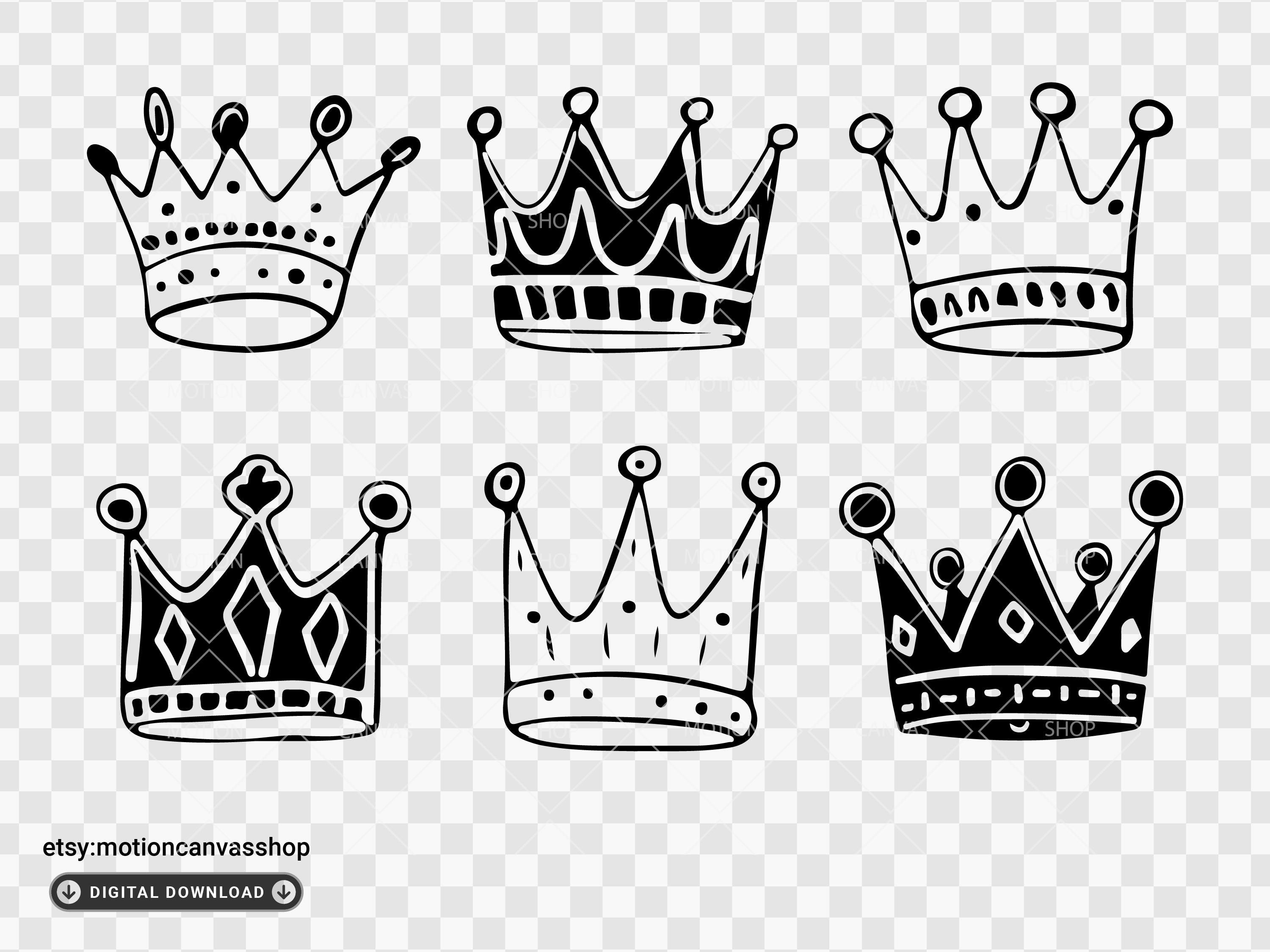 Hand Drawn Crown Doodle Clipart Bundle SVG PNG Royal Graphics Digital ...