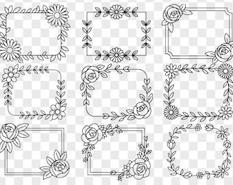 Set di clipart con cornice floreale: eleganti bordi lineari (SVG, PNG, AI)