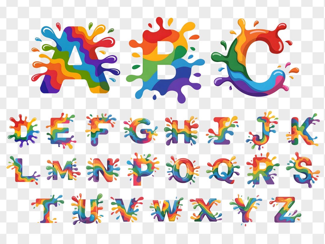 Spalsh Lettering Rainbow Splash Alphabet PNG, Colourful Paint Splash Letters ...