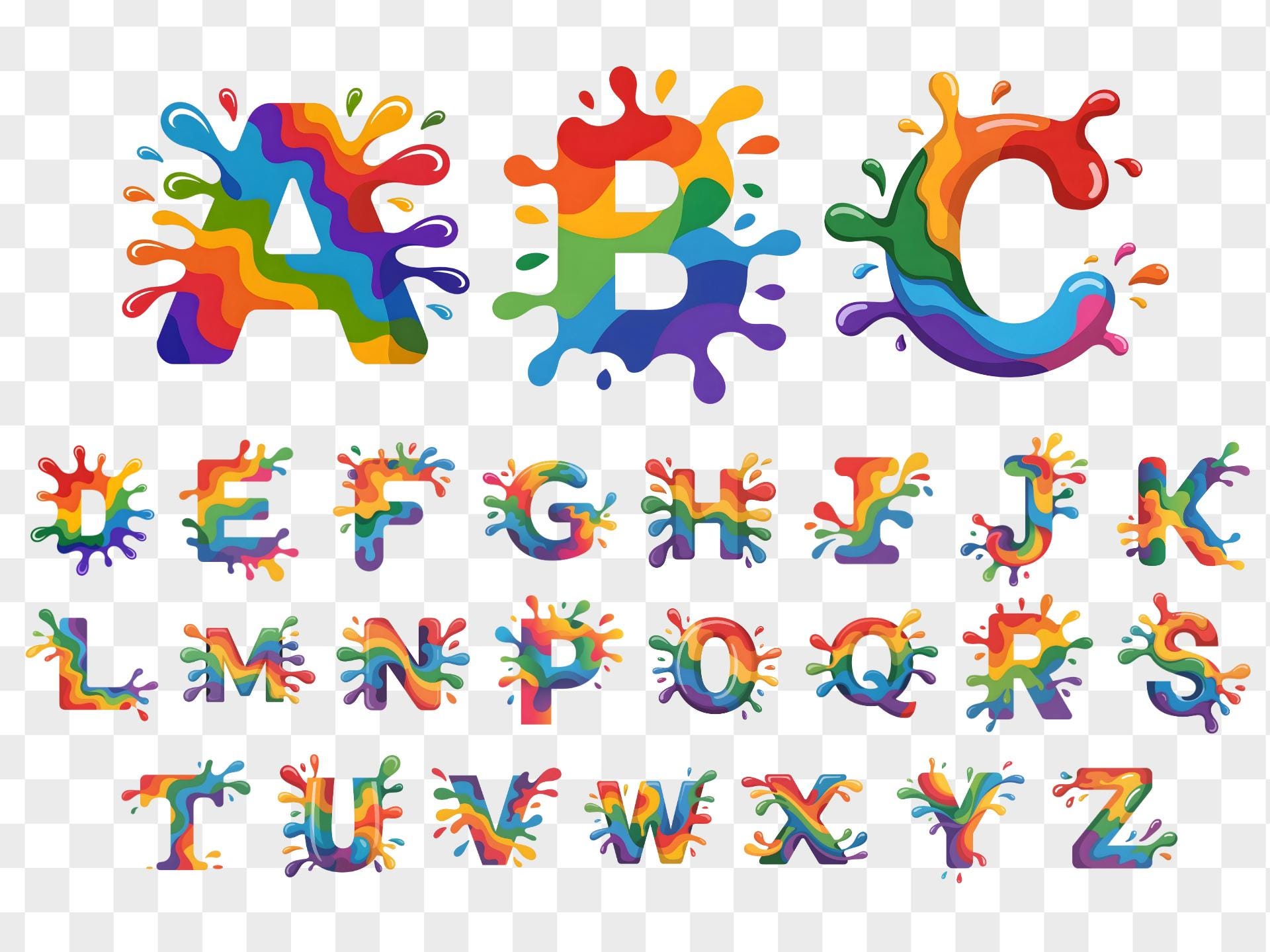 Rainbow Splash Alphabet PNG, Colourful Paint Splash Letters ...