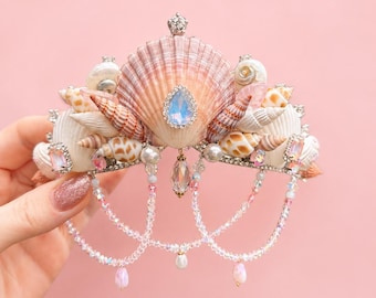 セイレーンの呼び声の冠 ～ 手作りの人魚の貝殻の冠 | 幻想的な海のティアラ | ファンタジーな海岸風ヘッドピース