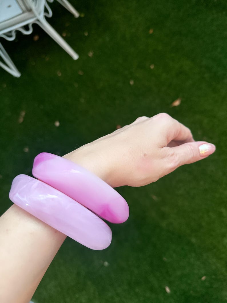 Dinosaur Handmade Chunky Resin Bangles in Barbie Pink, Light Pink, Clear Purple or Sand Beige image 12