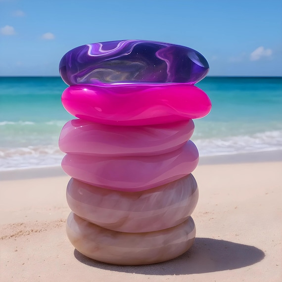Dinosaur Handmade Chunky Resin Bangles in Barbie Pink, Light Pink, Clear Purple or Sand Beige