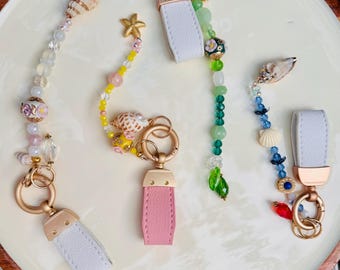 Boho Beaded Keychain with Seashell Charm - Purse Charm, Unique Car Accessory