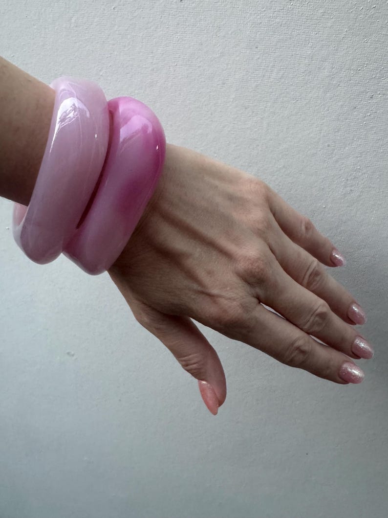Dinosaur Handmade Chunky Resin Bangles in Barbie Pink, Light Pink, Clear Purple or Sand Beige image 10