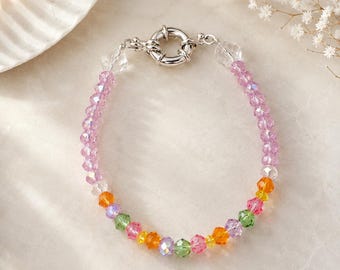 Pastel Crystal Bracelet, Handmade Beaded Bracelet, Gift for Her, Delicate Everyday Jewellery, Sweet Dreams